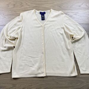 Vintage Charter Club Sweater Women XL Extrafine Merino Wool Cardigan Cream 90s